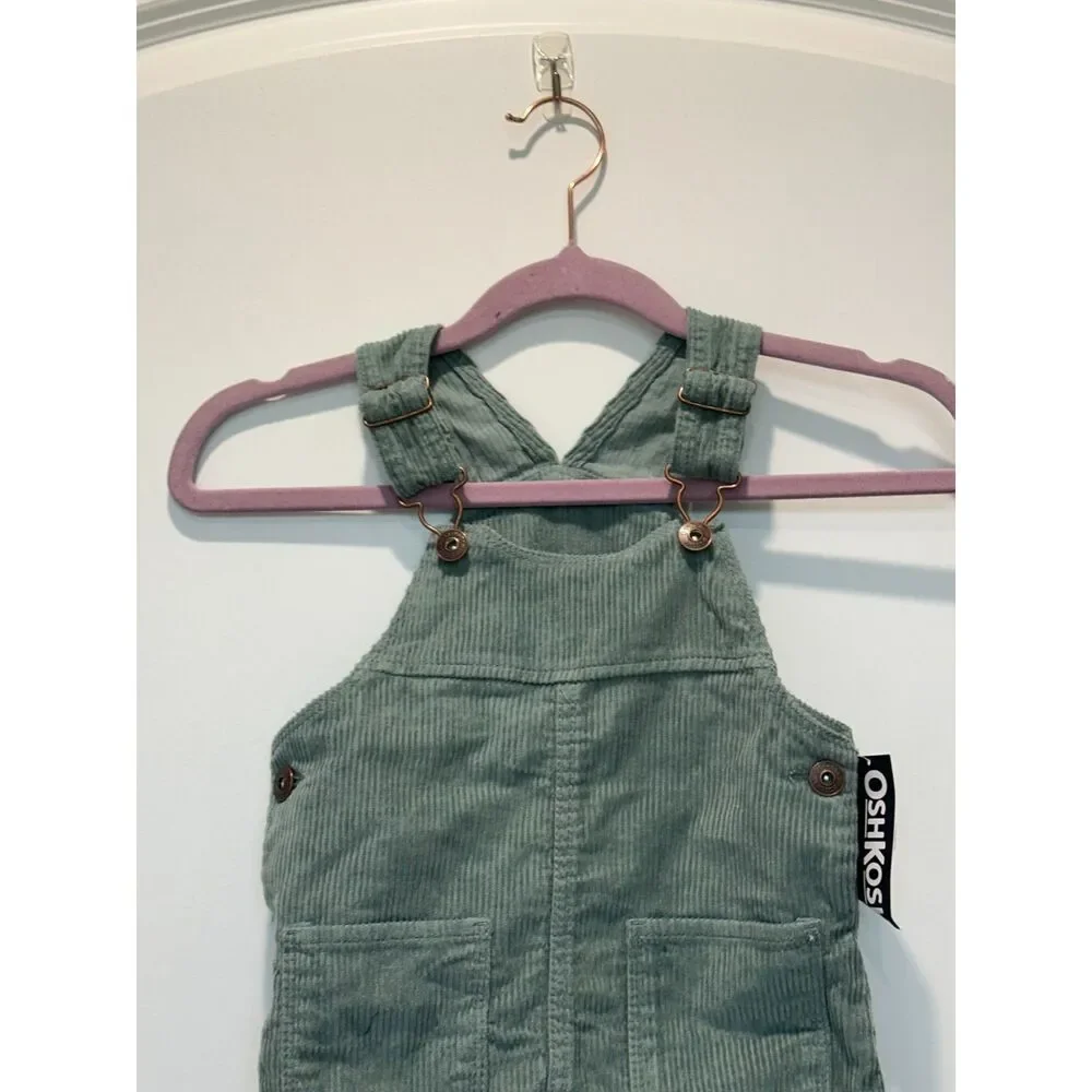 NWT Oshkosh B'gosh Corduroy Overall Dress Sage Green Size 2T